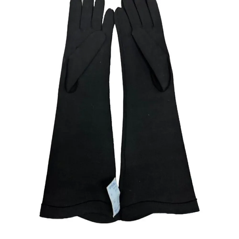 VTG NOS Van Raalte Black Ladies Cotton Gloves 1950s Sz 7 Almost Elbow Length